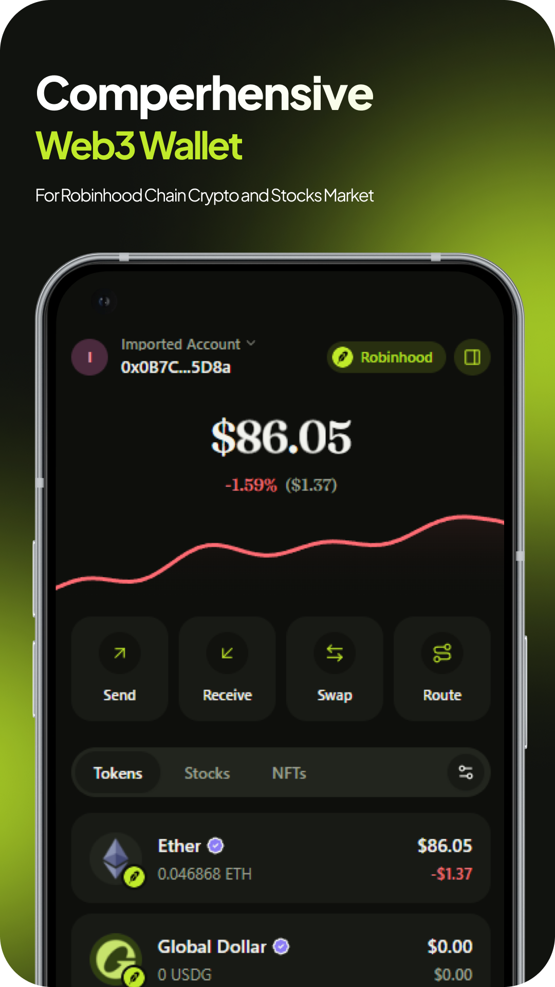 Robeon mobile wallet interface screen 1